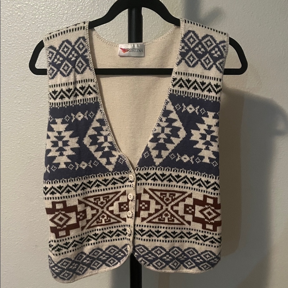 Christina Aztec /Southwestern Sweater Vest 100% Cotton